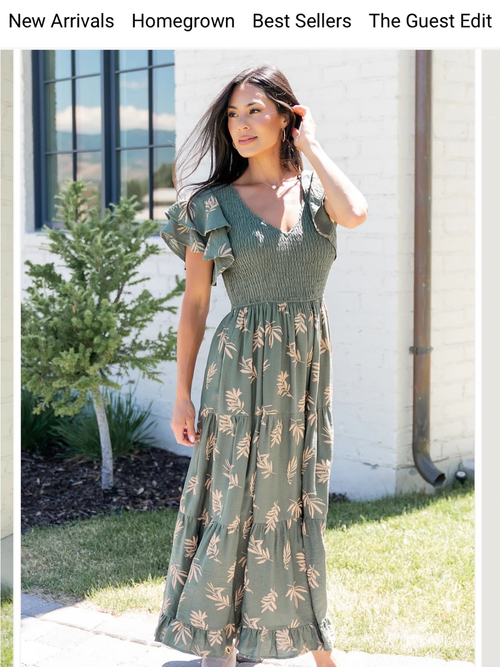 Baltic Born Olive Green Maxi Dress with Yellow Leaf Print - Picture 7 of 7